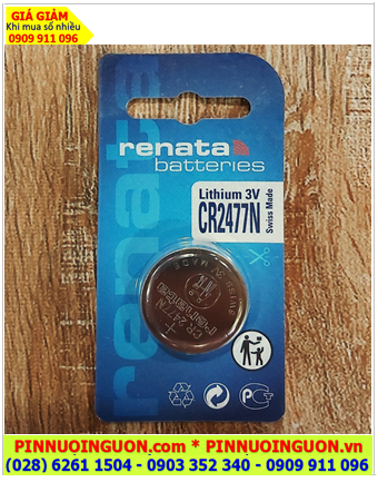 Pin CR2477N Pin Renata CR2477N; Pin 3v lithium Renata CR2477N _Xuất xứ Thụy Sỹ _Vỉ 1viên